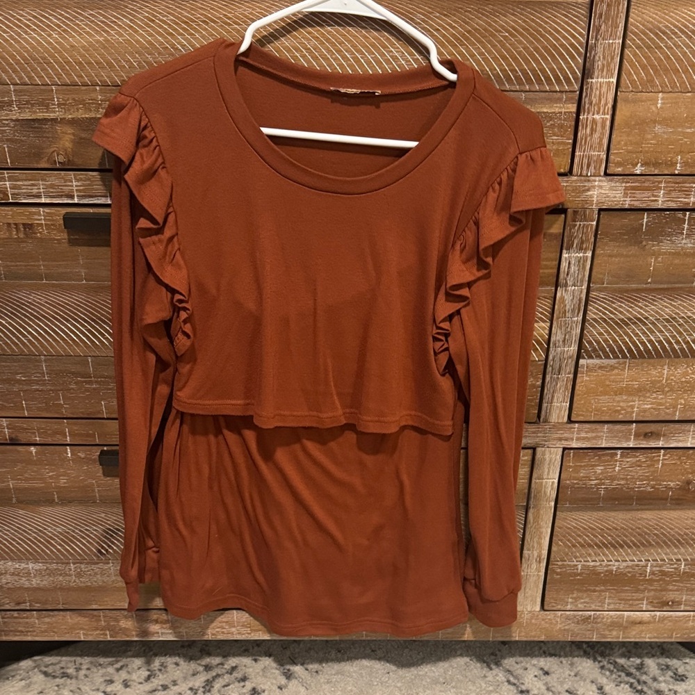 Nursing Women's Rust Ruffle Top